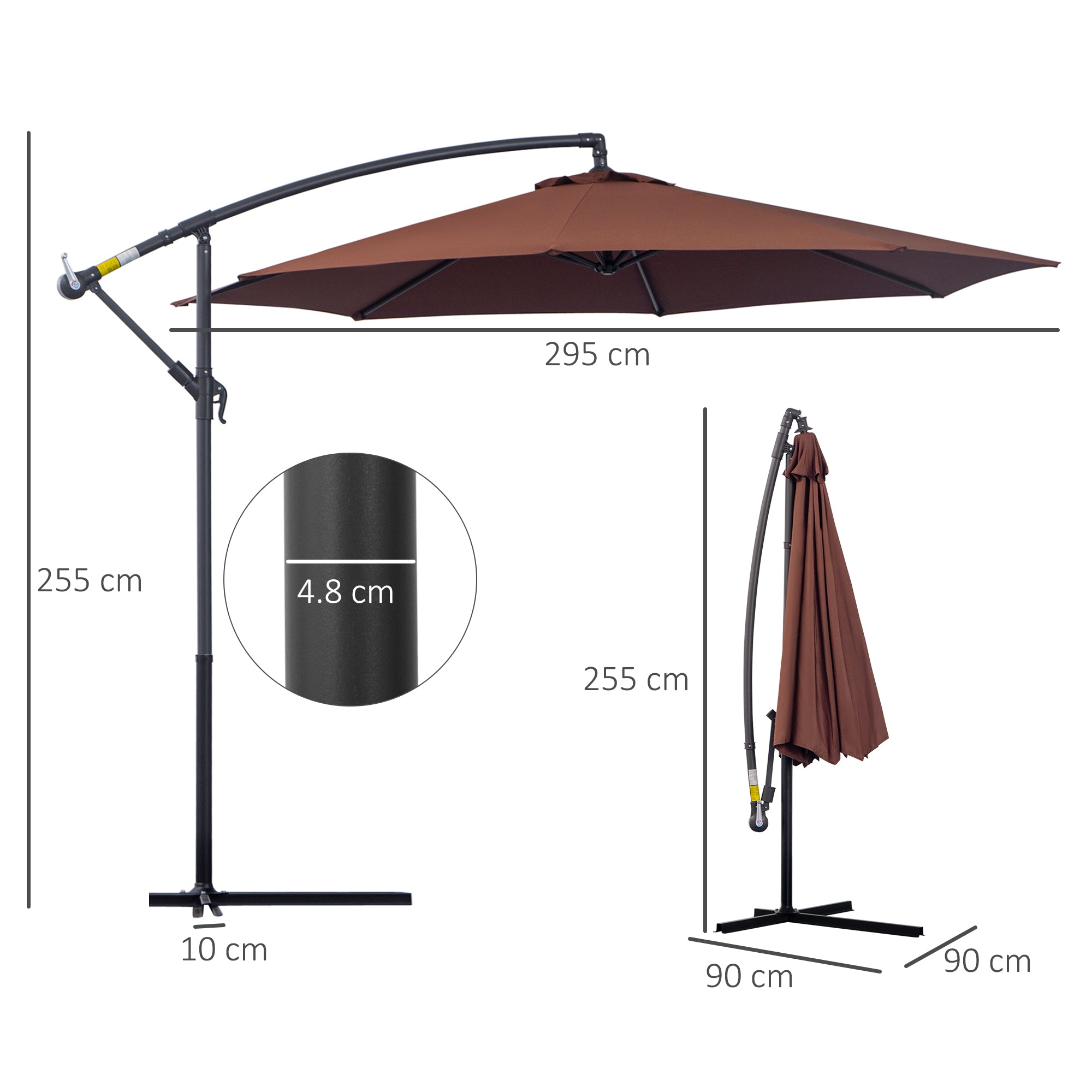 Outsunny 3m Hanging Umbrella Parasol-Coffee