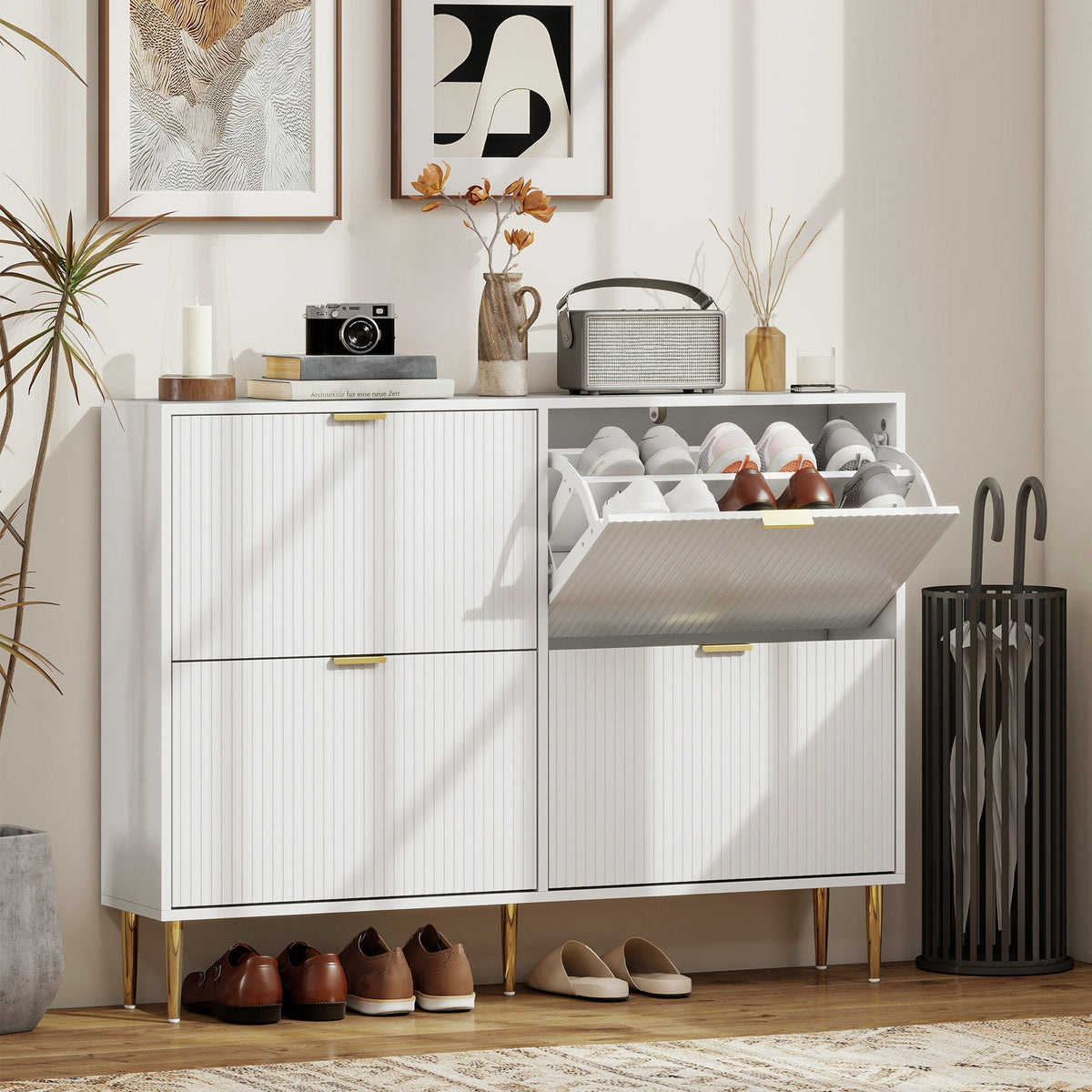 HOMCOM Elegant Four-Drawer Shoe Cabinet - White