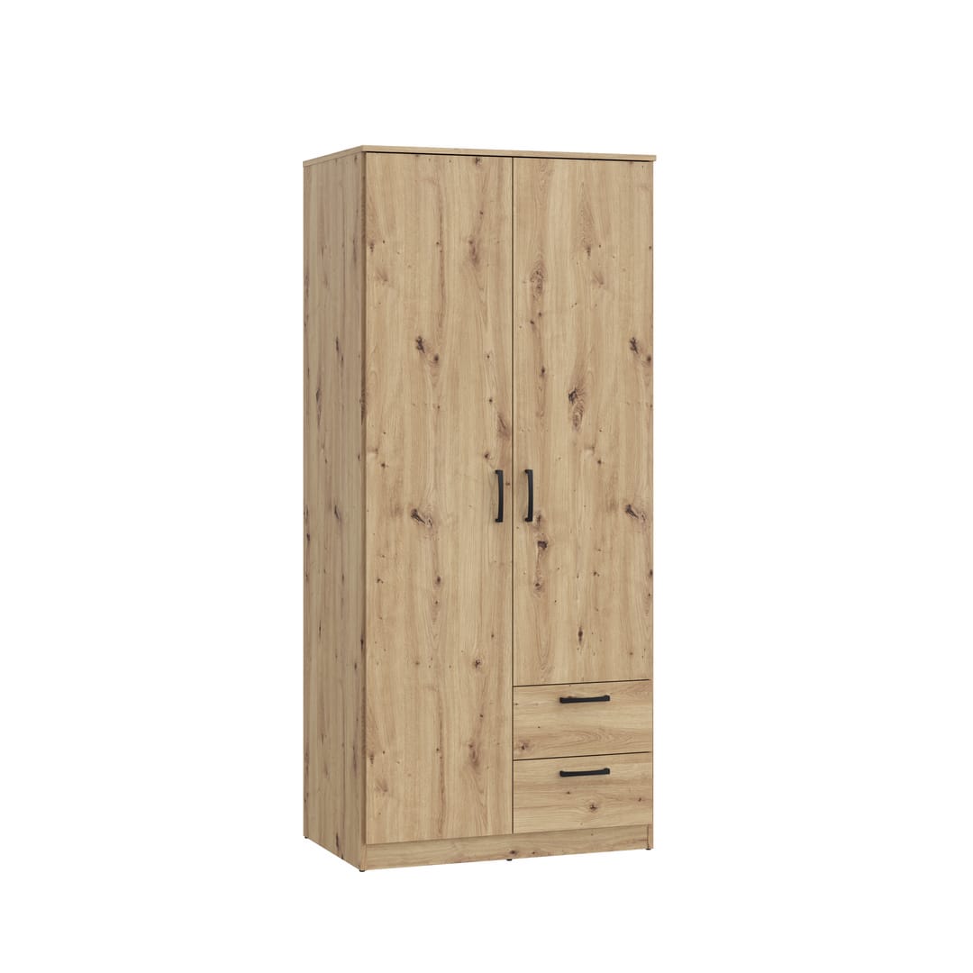 Niko Hinged Door Wardrobe 82cm [Drawers] in Oak Artisan, image 2
