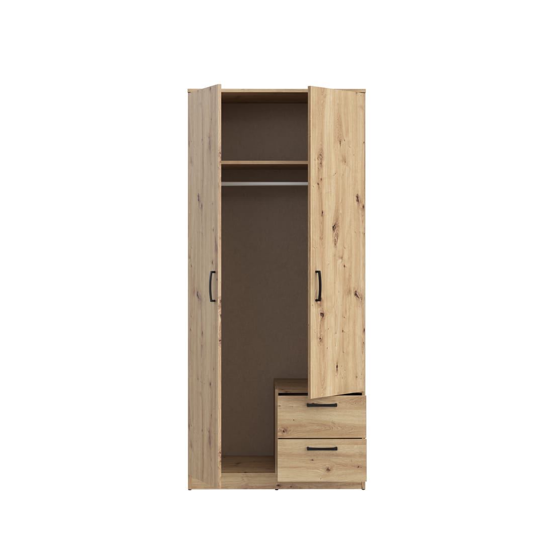 Niko Hinged Door Wardrobe 82cm [Drawers] in Oak Artisan, image 5