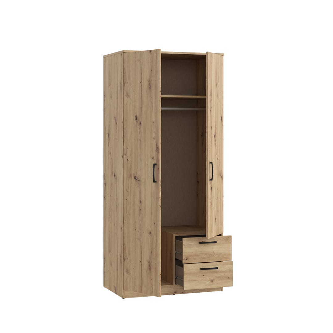 Niko Hinged Door Wardrobe 82cm [Drawers] in Oak Artisan, image 3