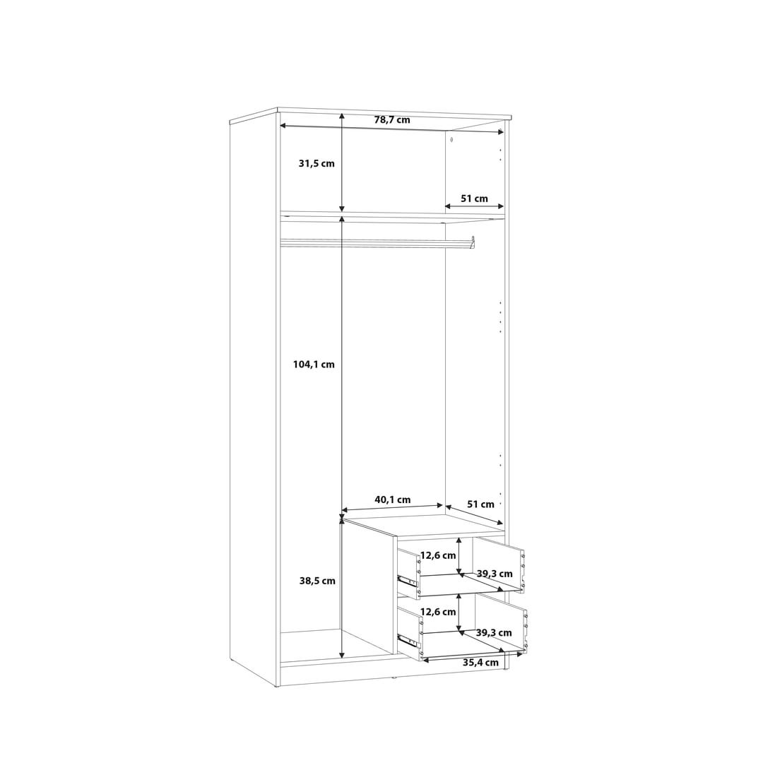 Niko Hinged Door Wardrobe 82cm [Drawers] in Oak Artisan, image 7