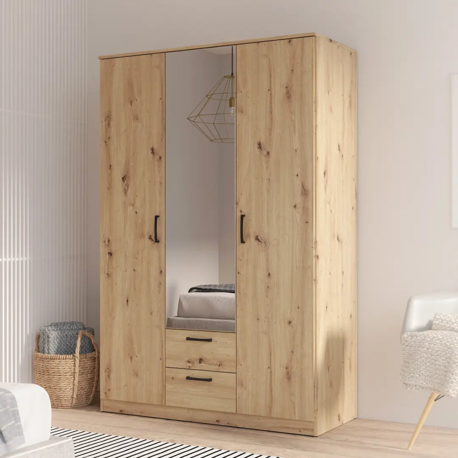 Niko Hinged Door Wardrobe 123cm in Oak Artisan