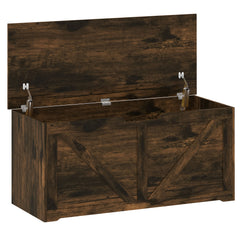 HOMCOM 127L Home Storage Box, with Safety Hinges - Rustic Brown Wood-Effect