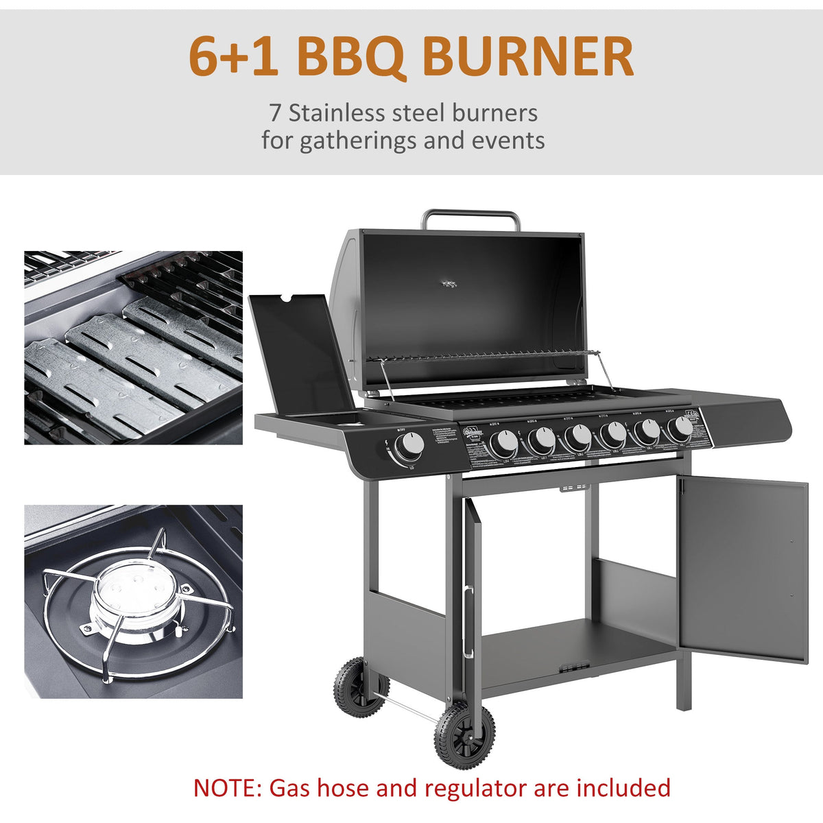 Outsunny Seven-Burner Gas BBQ Grill in Grey