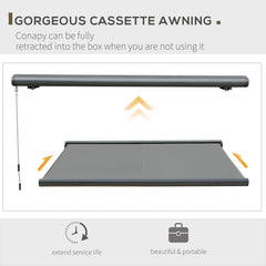 Outsunny 3.5 x 3m LED Light Full Cassette Case Electric Awning for Home Sun Shade with 40m Remote Controller, Grey