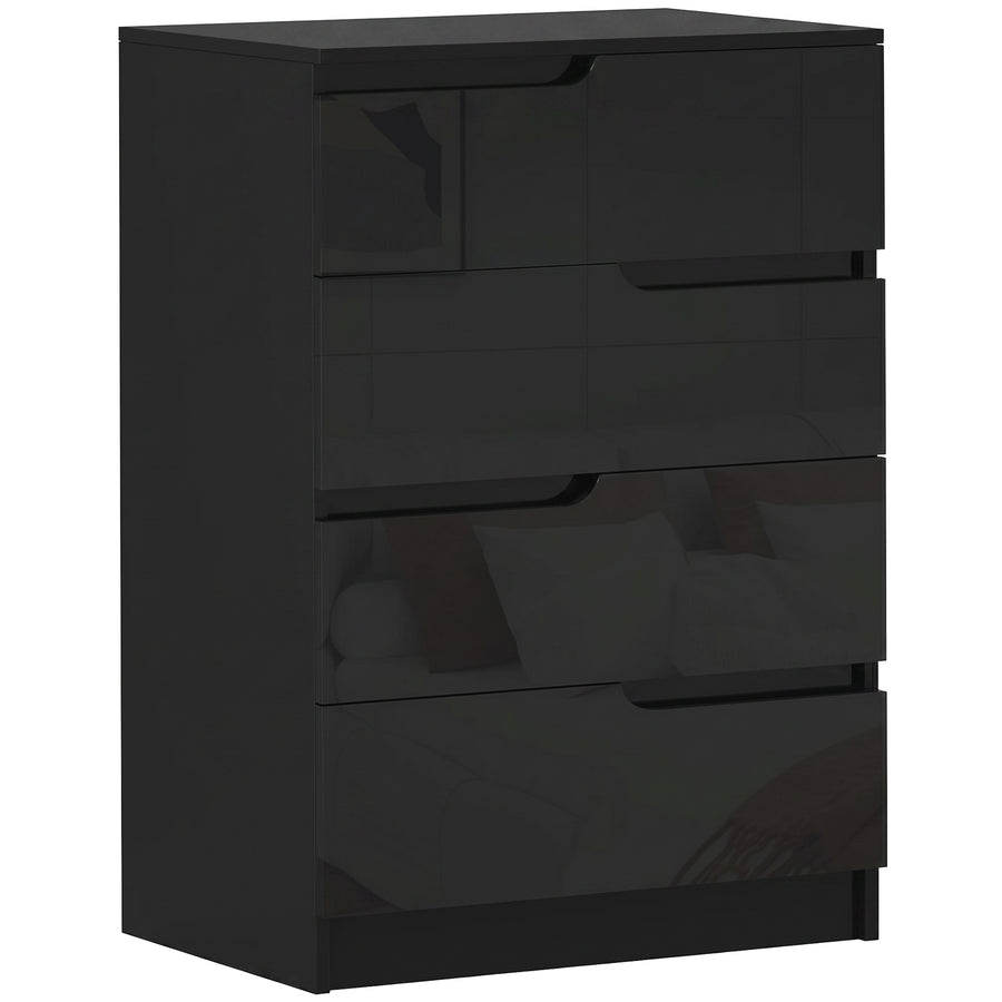 HOMCOM Chest of Four High Gloss Front Drawers - Black