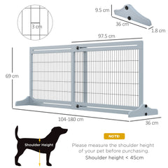 PawHut Freestanding Dog Gate, Foldable Pet Fence, Indoor Wood Barrier, Stair Gate with Support Feet, for Doorway, Hallway, Small and Medium Dogs, 69H x 104-180 cm, Blue-grey