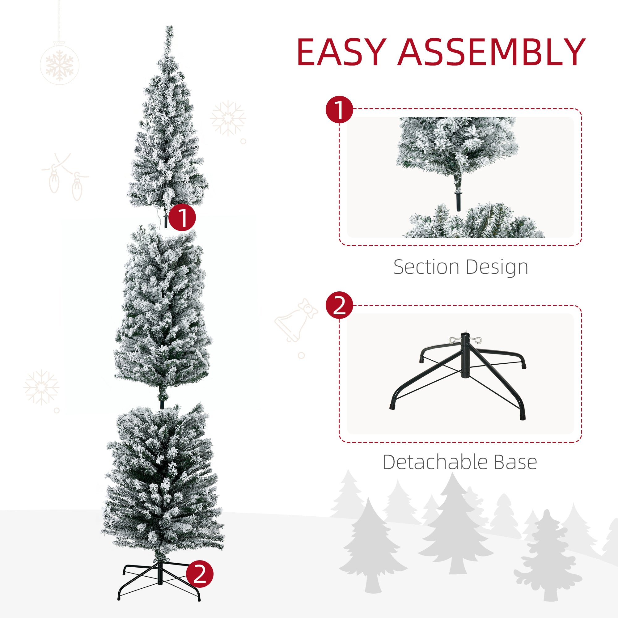 HOMCOM 7.5' Artificial Prelit Christmas Trees Holiday D√É¬©cor with Colourful LED Lights, Flocked Tips, Berry, Pine Cone