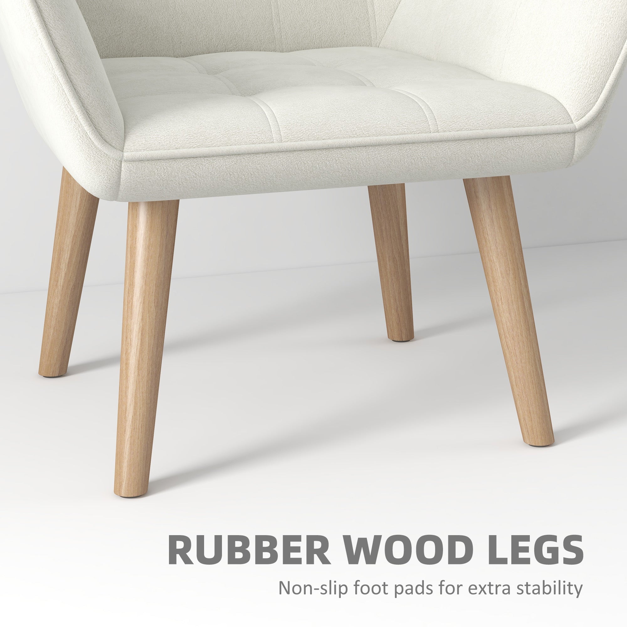 Set of 2 Accent Chair, Arm Chair with Slanted Back, Thick Padding and Rubber Wooden Legs for Living Room, Cream White