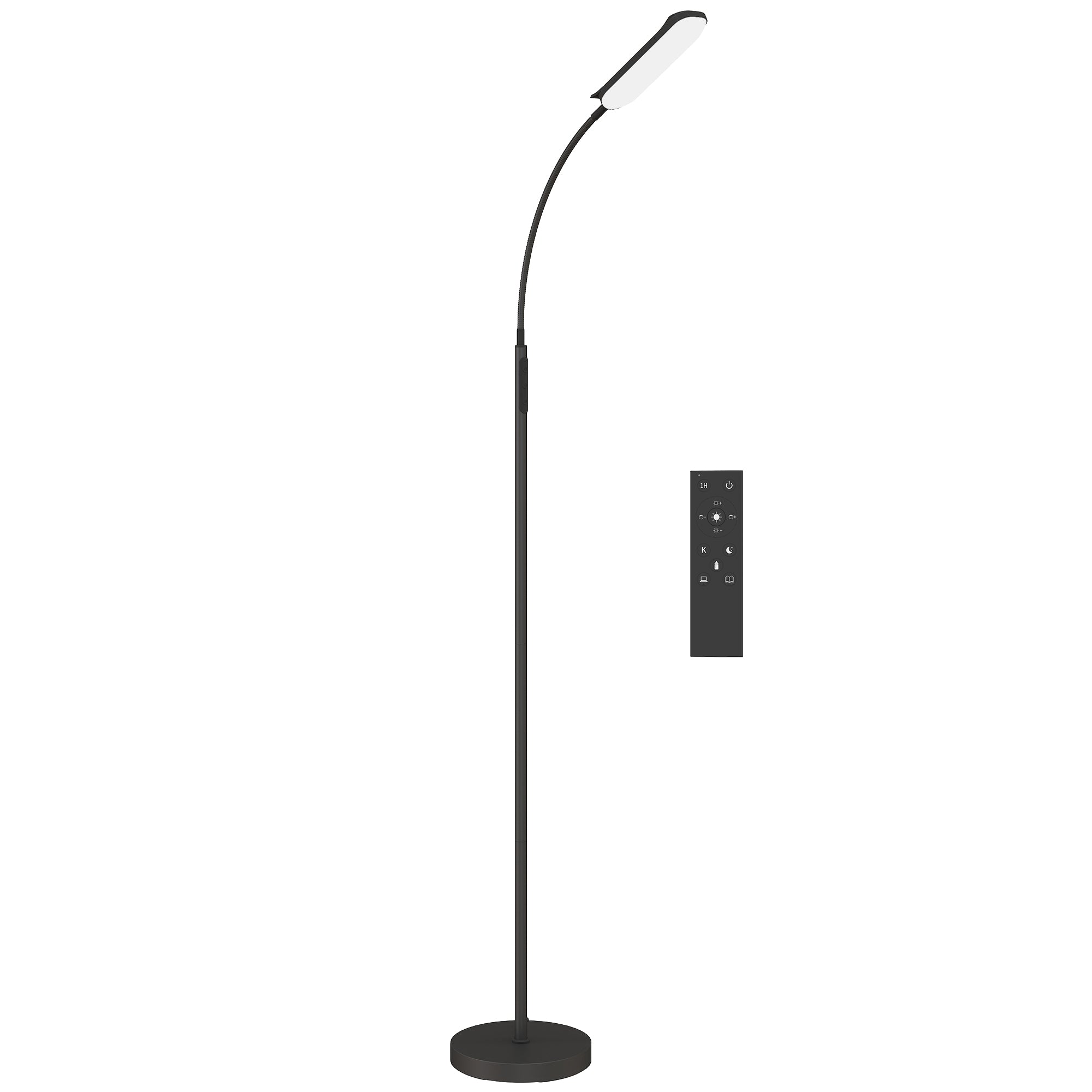 HOMCOM LED Floor Lamp, Standing Lamp with Remote & Touch Control, Stepless Dimmable Colours Temperature & Brightness, 360√Ç¬∞ Adjustable Gooseneck, 1 Hour Timer, Memory Function for Living Room, Black