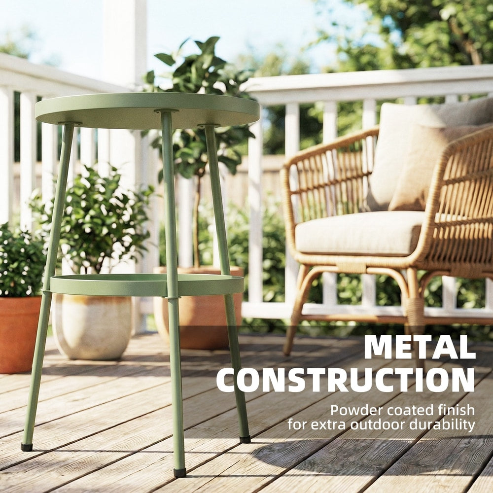The metal construction of the garden table with a powder coated finish
