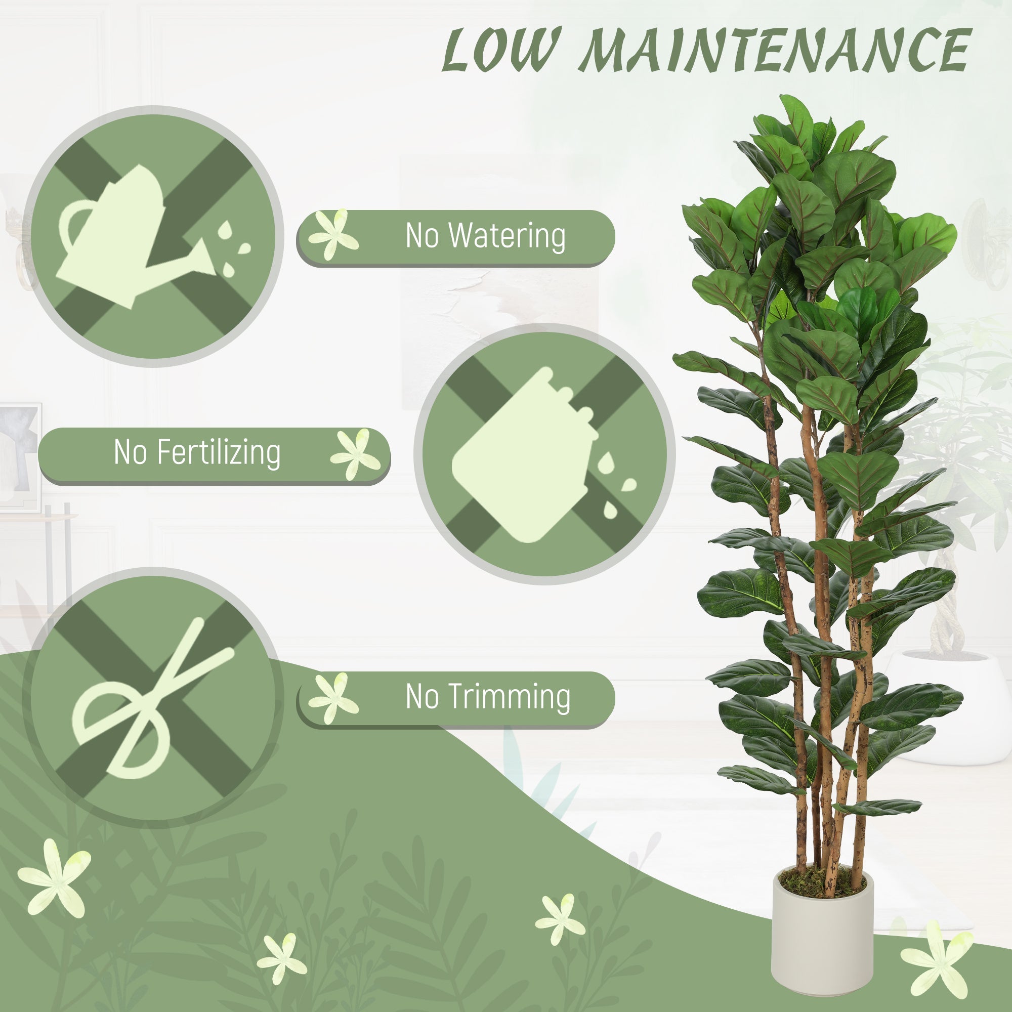 HOMCOM 180cm Artificial Fiddle Leaf Fig Tree - Green