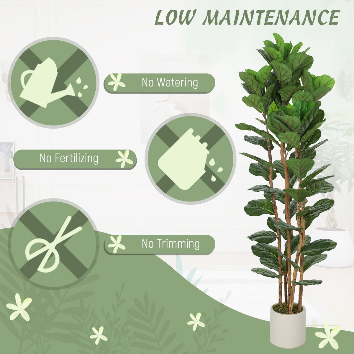HOMCOM 180cm Artificial Fiddle Leaf Fig Tree - Green