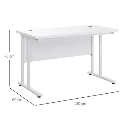 HOMCOM Computer Desk, Home Office Desk, Writing Table, 120x60x75cm Laptop Workstation with 2 Cable Management Holes, C Shaped Metal Legs, White