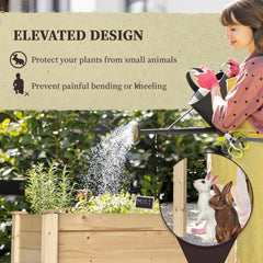 Outsunny Garden Wooden Planters, Rectangular Raised Bed,Flower Box, Fir Wood Indoor/Outdoor, Oak Tone, 86L x 46W x 76Hcm