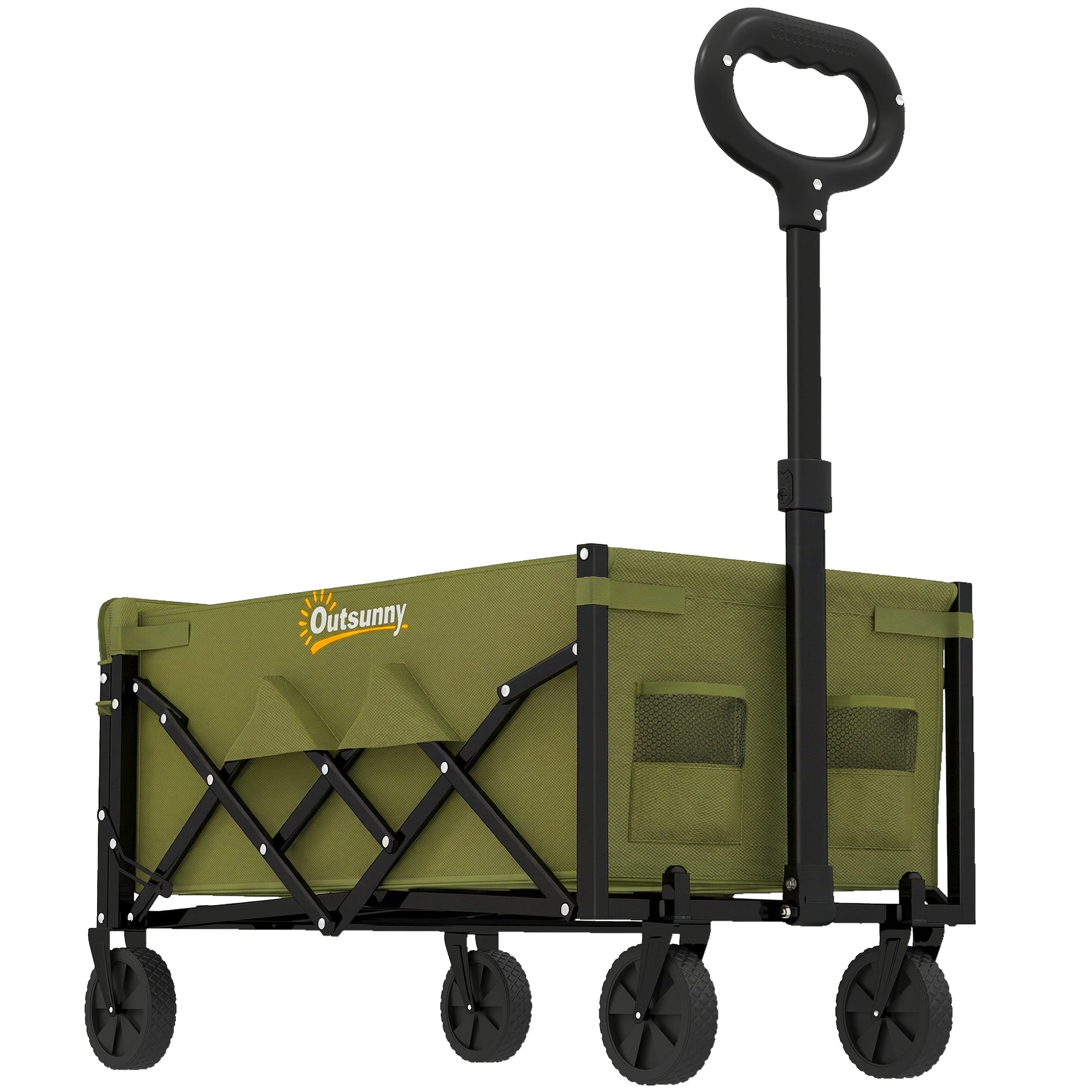 Outsunny 80L Foldable Festival Trolley on Wheels, Collapsible Wagon Cart with Drop-Down Tailgate, Adjustable Handle, Green