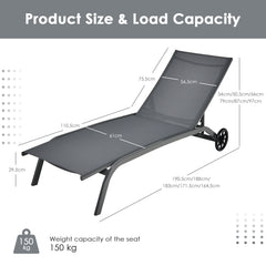 Adjustable Chaise Lounge with Smooth Wheels and Quick-drying Fabric-Grey