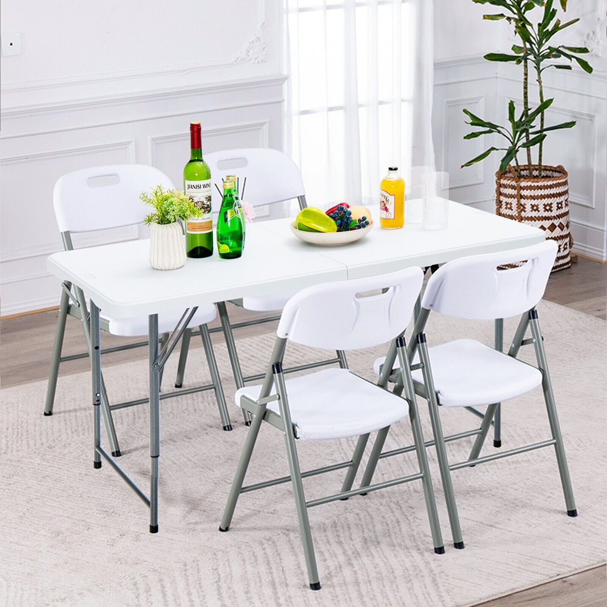 Portable Bi-fold Picnic Table with 3-Level Height Adjustment