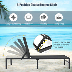 Outdoor Adjustable Chaise Lounge Chair with 5-Position Backrest-Black