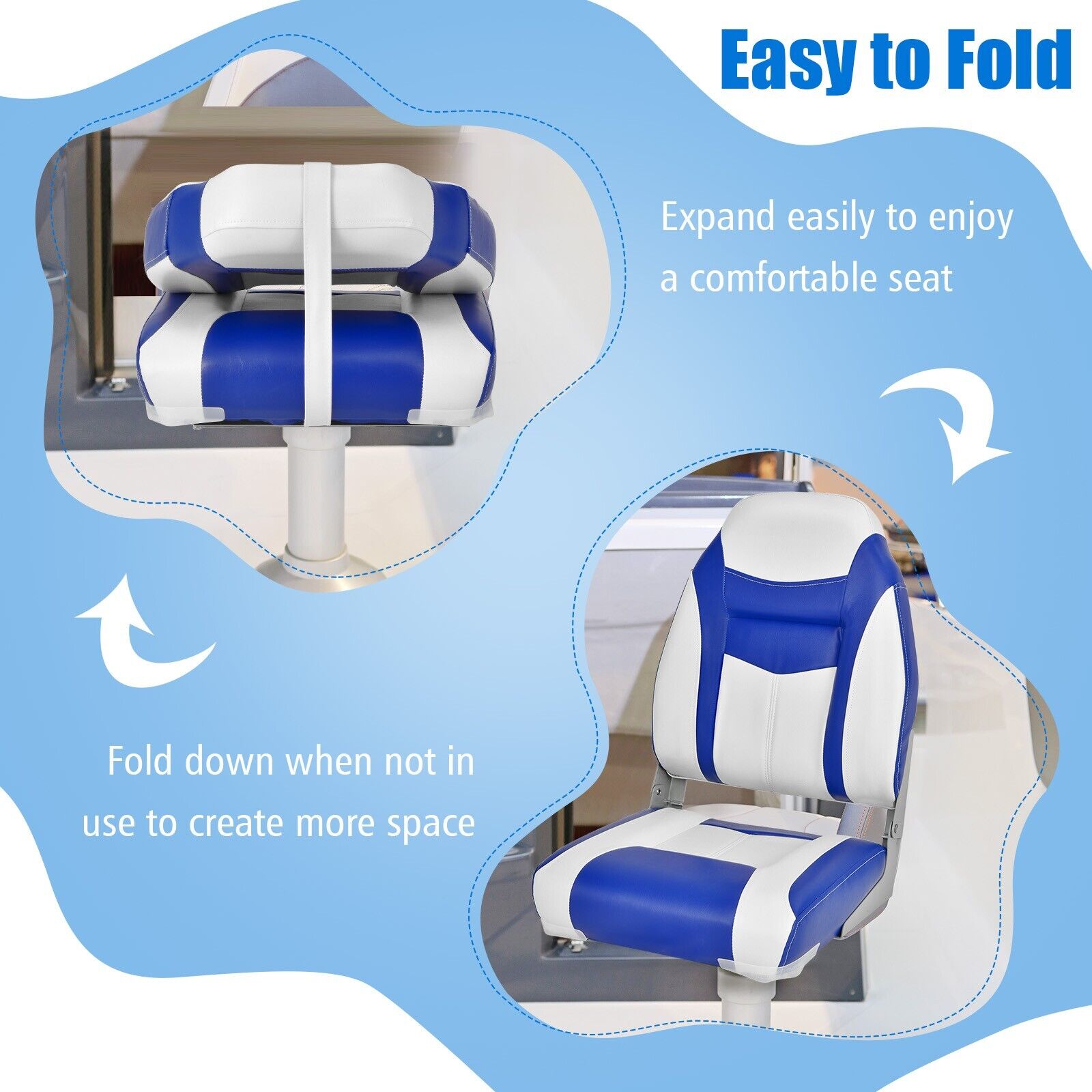 High Back Boat Seat with High-density Sponge Cushion-Blue