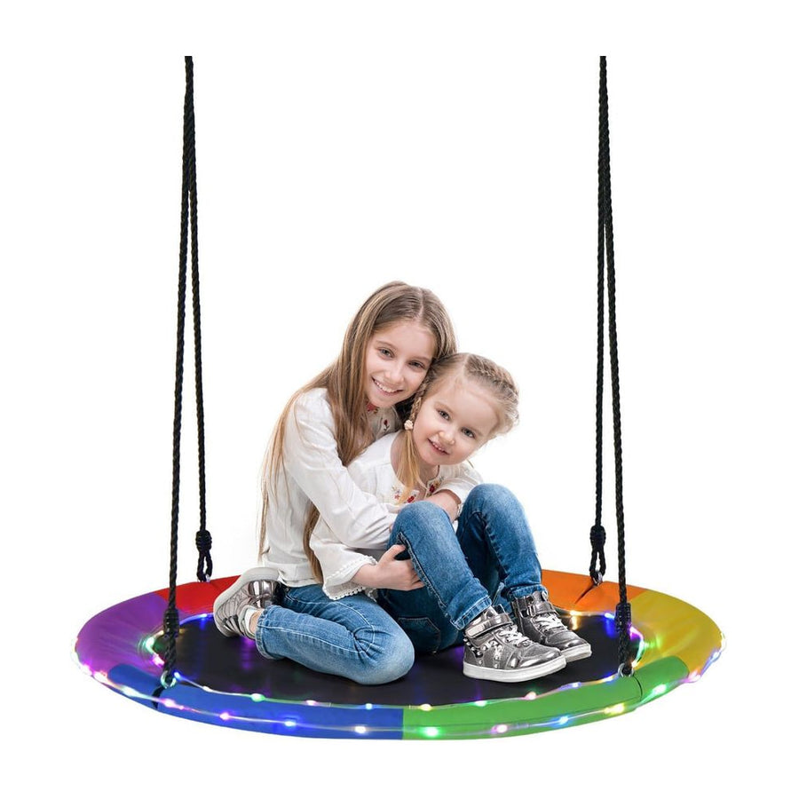 100cm Round Hanging Tree Swing Seat with LED Light-Multicolor