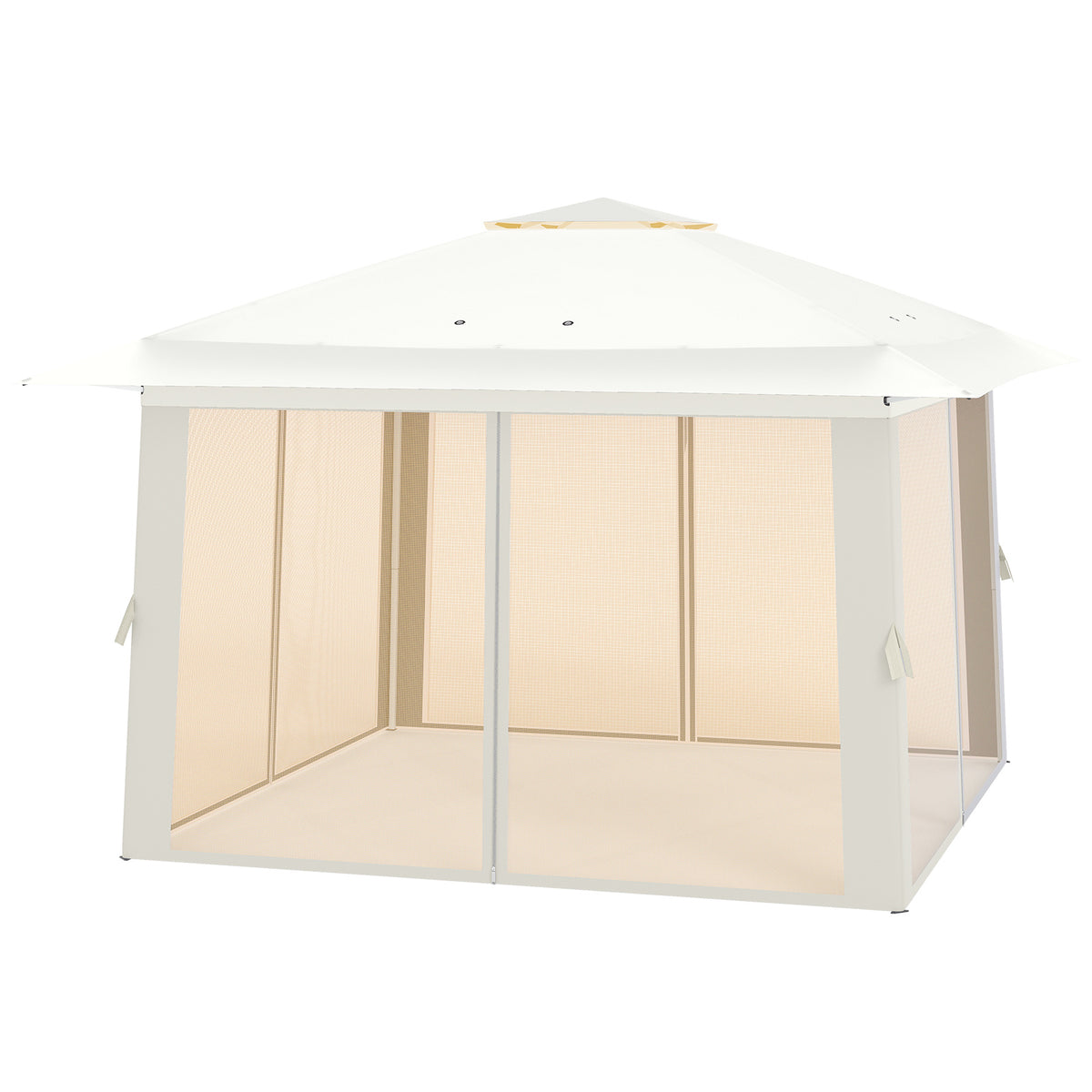 Foldable Canopy Tent with Mesh Netting and Double Roof-Beige