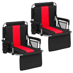 Foldable Stadium Seat Set of 2 with Back Support and Padded Cushions-Red