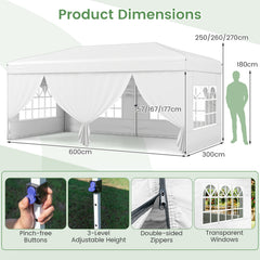300 x 600 cm Pop up Canopy Tent with 6 Sidewalls and Wheeled Bag-White