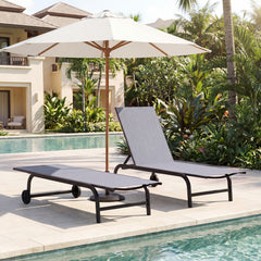 1 Piece Outdoor Chaise Lounge Chair with Wheels for Balcony Deck-Grey