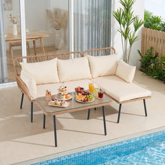 3-Piece Patio Furniture Set with Coffee Table and L-Shaped Sectional Sofa-Beige