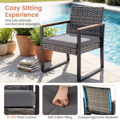 3-Piece PE Wicker Patio Set with Soft Cushion and Side Table for Balcony-Grey
