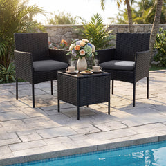 Garden Furniture Set 3-piece Rattan Balcony Furniture Set with 2 Cushioned Chairs-Grey