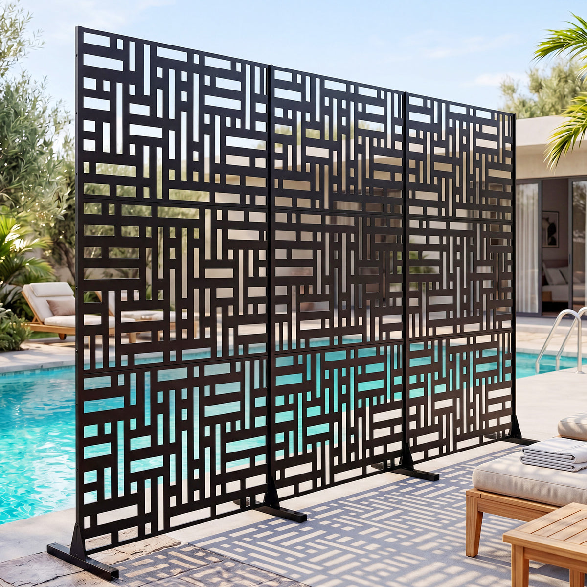 183 CM Freestanding Louvered Metal Outdoor Privacy Screen-Black