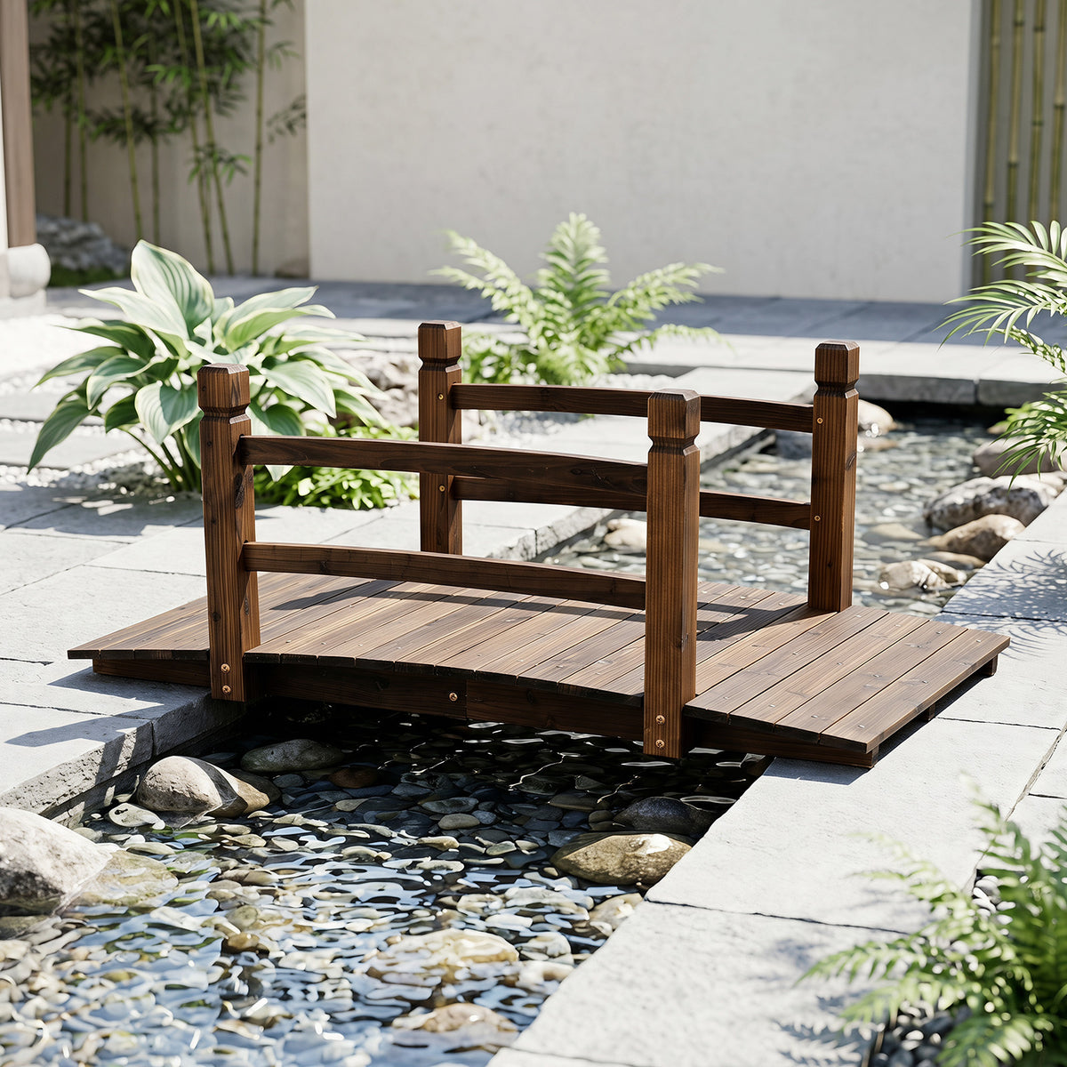 Decorative Outdoor Walkway Bridge with Railings for Farm or Backyard-Brown