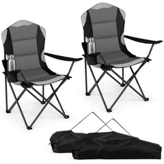 2 Pieces Folding Camping Chairs for Adults with Cup Holders-Black
