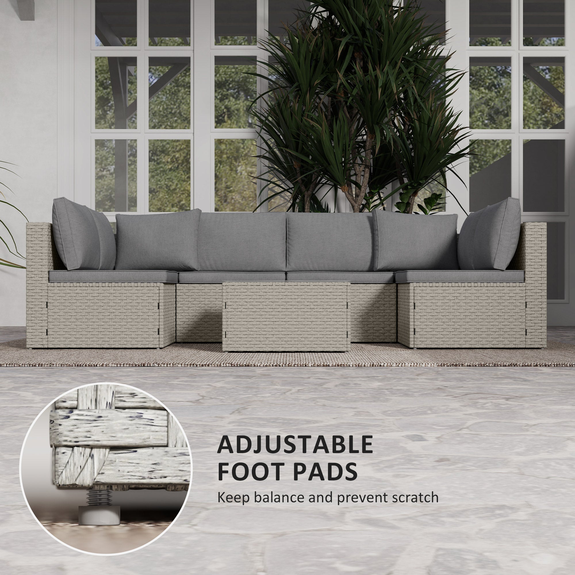 Outsunny Seven-Piece Modular Rattan Set - Light Brown