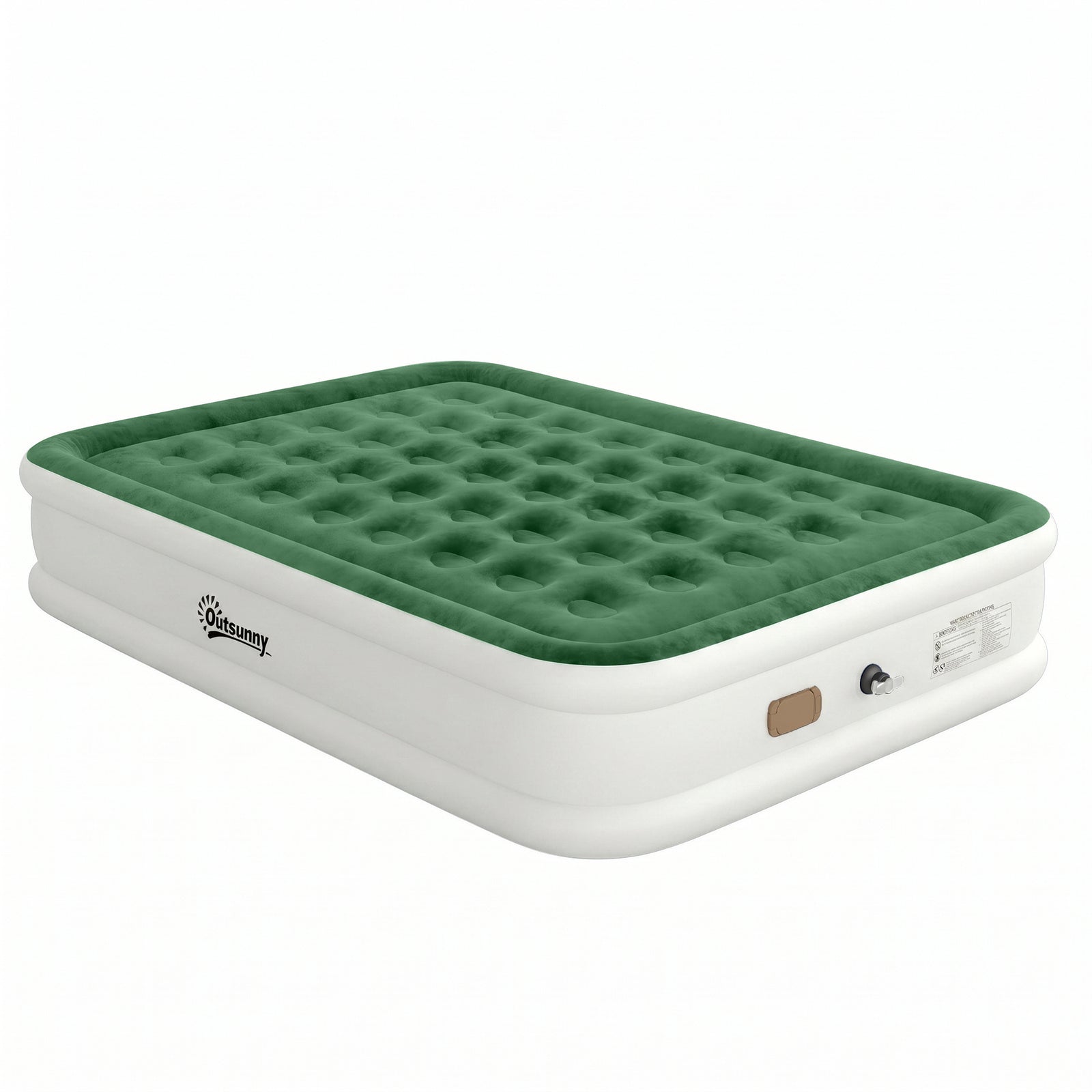 Outsunny Inflatable Mattress, Double Air Bed with Built-in Electric Pump, 3 Mins Inflation, Flocked Surface, Dark Green