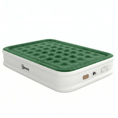 Outsunny Inflatable Mattress, Double Air Bed with Built-in Electric Pump, 3 Mins Inflation, Flocked Surface, Dark Green