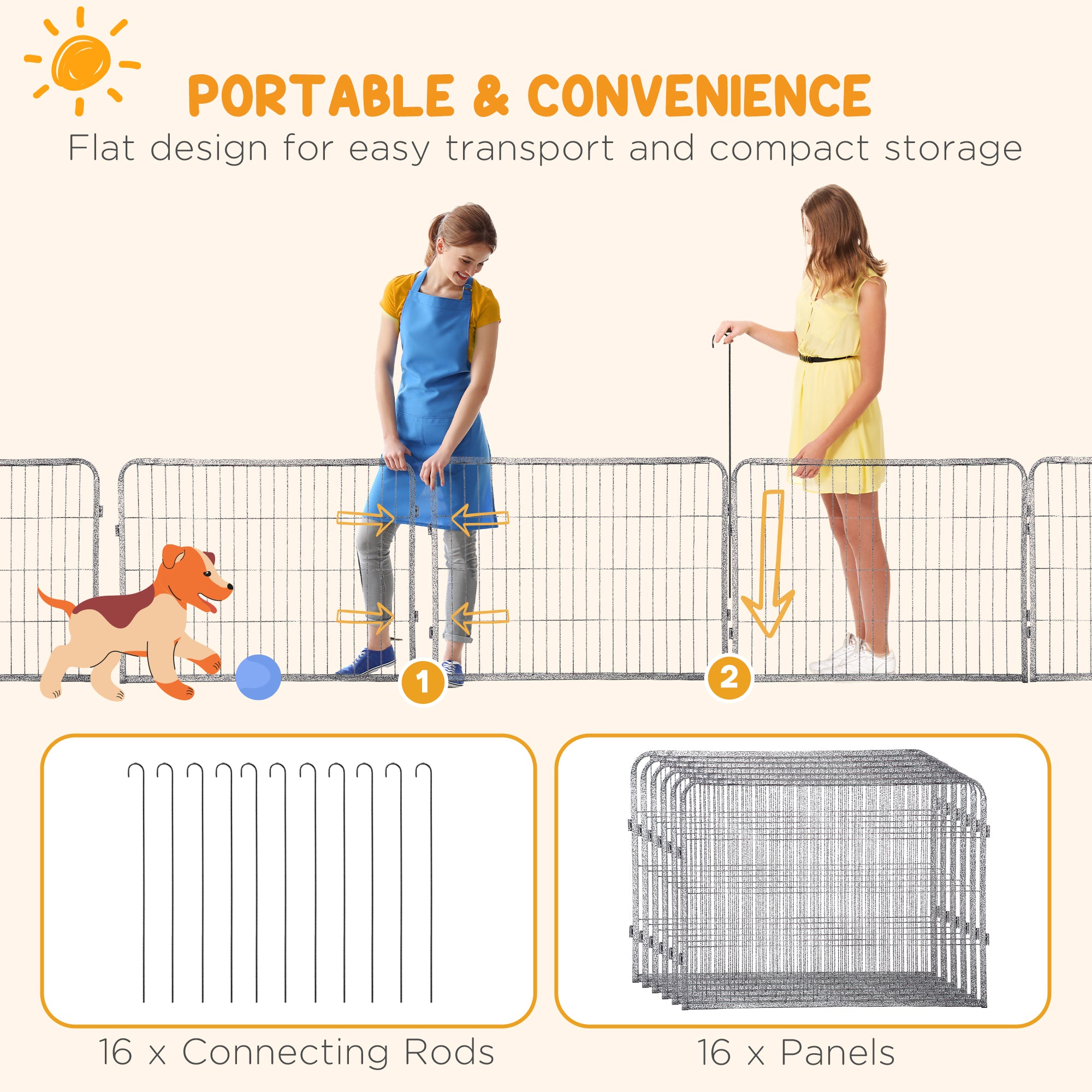 PawHut 16 Panels Heavy Duty Puppy Playpen, for Small Dogs, Indoor and Outdoor Use - Grey