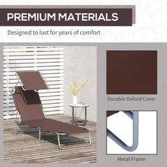 Outsunny Outdoor Foldable Sun Lounger, 4 Level Adjustable Backrest  Reclining Sun Lounger Chair with Angle Adjust Sun Shade Awning for Beach, Garden, Patio, Brown
