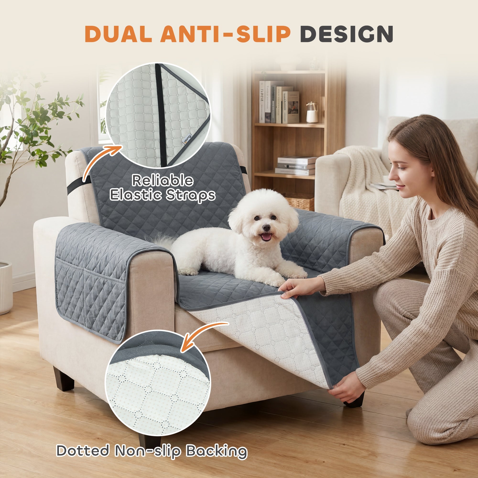 PawHut Waterproof Sofa Cover, Soft Couch Cover for Dogs Cats Pets, Non Slip Sofa Slipcoevr with Elastic Straps