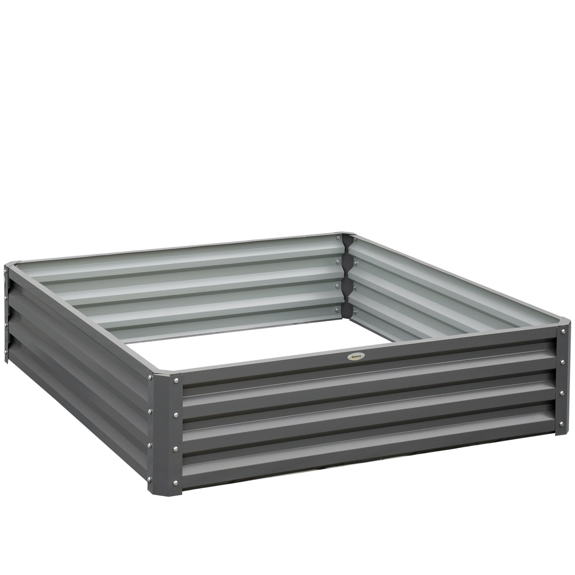 Outsunny 432L Square Raised Garden Bed Box Steel Frame for Vegetables, Flowers and Herbs, 120 x 120 x 30cm, Light Grey