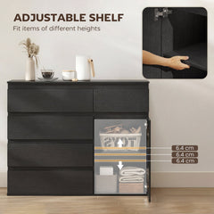 HOMCOM Modern Chest Of Drawers, 5 Drawer Dresser with Adjustable Shelf, Soft-Close Door, Black