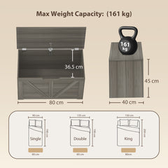 HOMCOM 100L Home Storage Box, with Safety Hinge - Dark Grey Wood-Effect