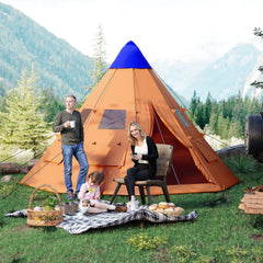 Outsunny 6 Men Tipi Tent with Carry Bag - Orange