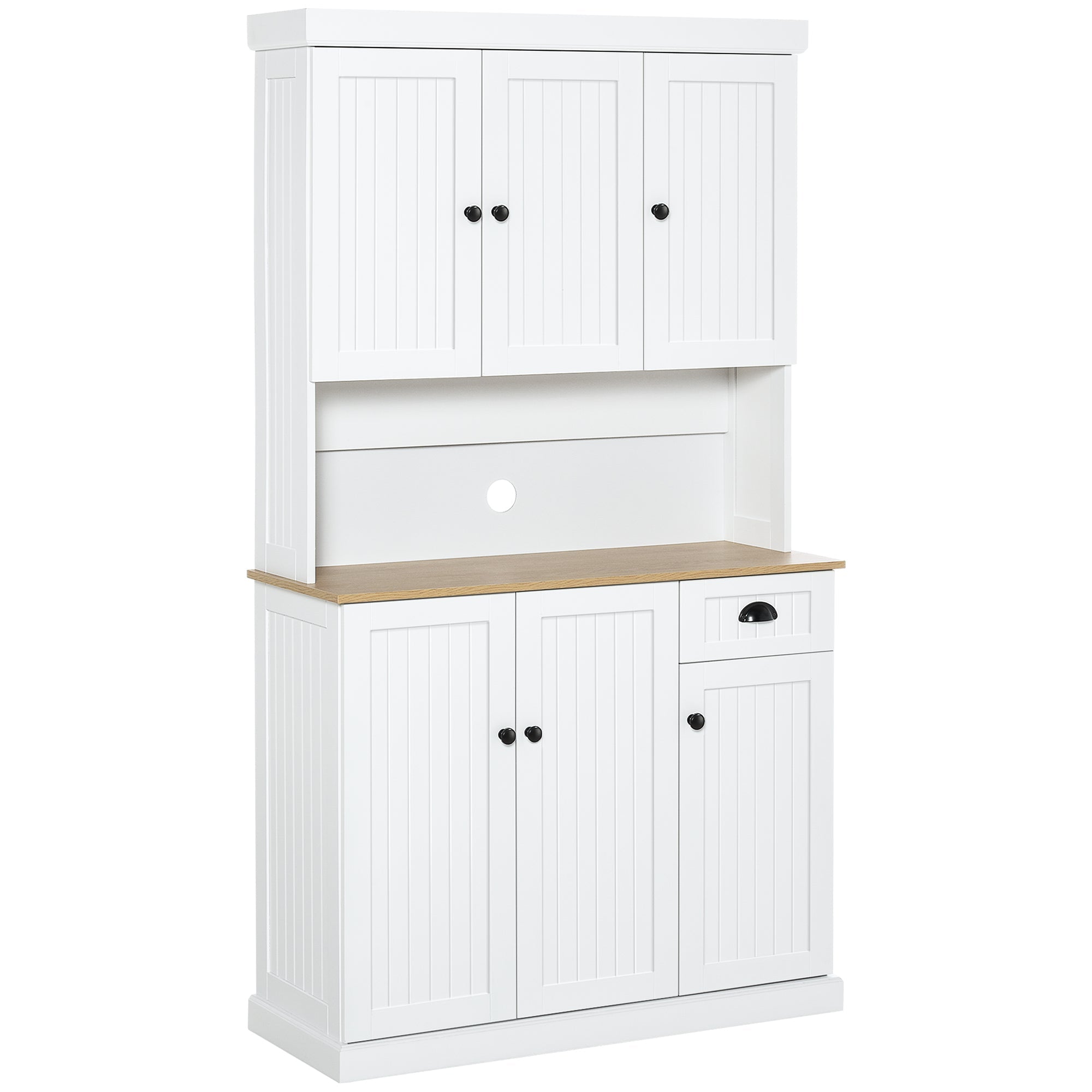 HOMCOM 180cm Freestanding Kitchen Cabinet, Modern Storage Cupboard with Open Countertop, Drawer and 6 Doors, White
