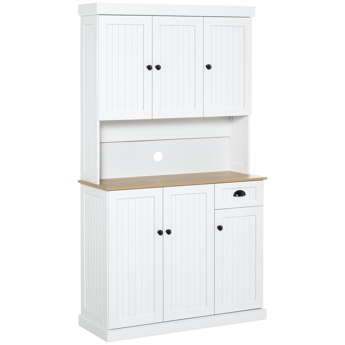 HOMCOM 180cm Freestanding Kitchen Cabinet, Modern Storage Cupboard with Open Countertop, Drawer and 6 Doors, White