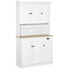 HOMCOM 180cm Freestanding Kitchen Cabinet, Modern Storage Cupboard with Open Countertop, Drawer and 6 Doors, White