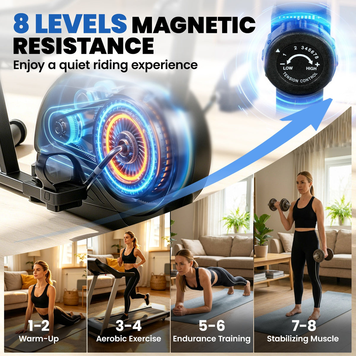 SPORTNOW Recumbent Exercise Bike for Home, Stationary Bike with Bluetooth, App Connectivity, Quiet 8-Level Magnetic Resistance
